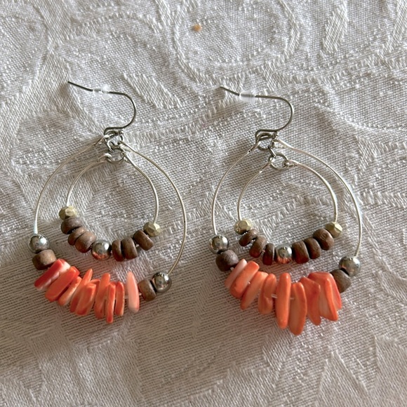 Chico’s Elegant Orange Beaded Hoop Earrings - Picture 1 of 2